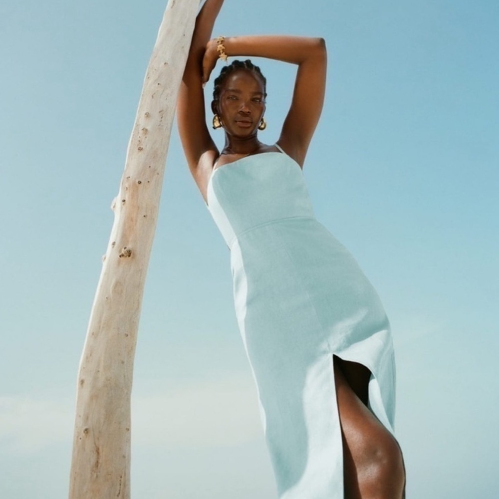 Reformation Strapless Light Blue Dress